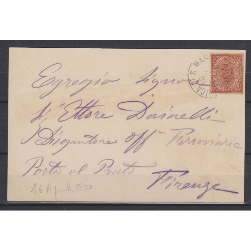 SAN MARINO 1894-99 CIFRA 2 CENTESIMI SU CARTOLINA VIAGGIATA OTTIMA ...