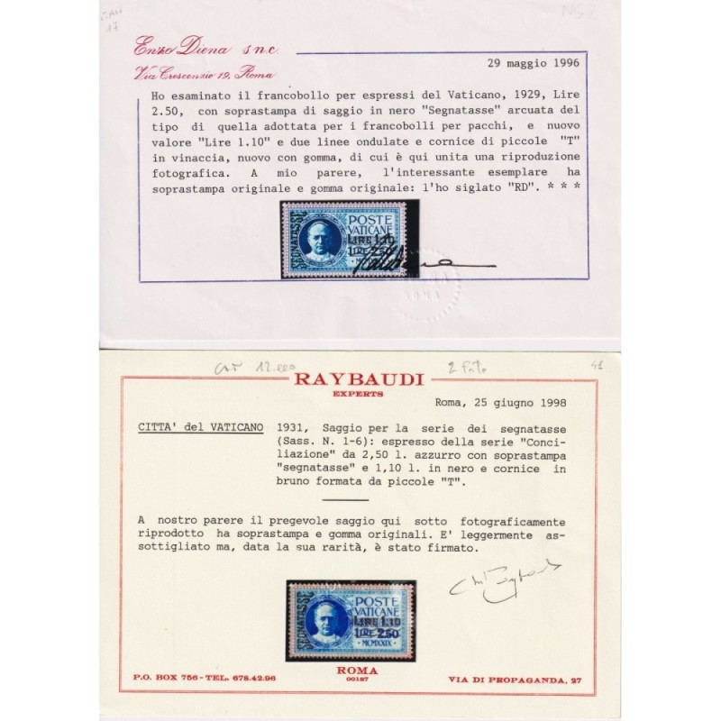 VATICANO 1929 SEGNATASSE CONCILIAZIONE SAGGIO NERO 1,10 LIRE G.O ML...