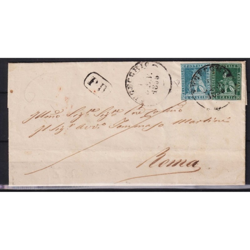 TOSCANA 1851 MISTA 2 CRAZIE E 4 CRAZIE N.5-6 SU BUSTA FIRMATA CERT....