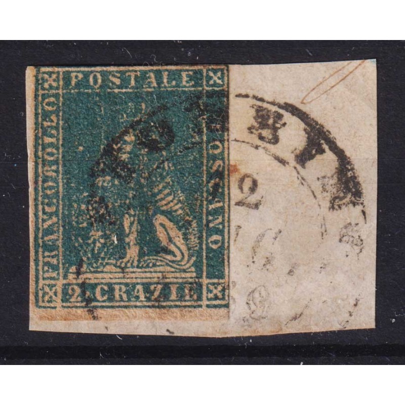 TOSCANA 1857 2 CRAZIE AZZURRO GRIGIO VERDASTRO N.13a US. SU FRAMMEN...