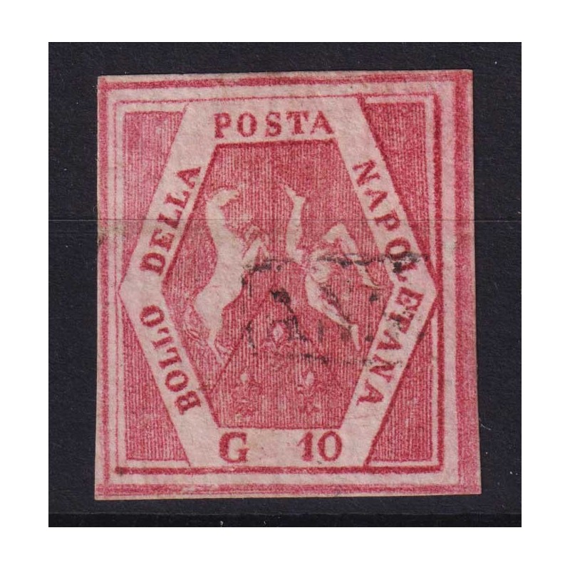 NAPOLI 1858 FALSO 10 GRANA ROSA CARMINIO III TIPO CARTA VERGATA N.F...