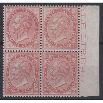 1863 REGNO 40 c. LONDRA n. L20 QUARTINA OTTIMA CENTRATURA CERT. G.I...