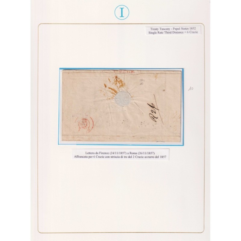 TOSCANA 1857 STRISCIA 2 CRAZIE AZZURRO N.13 US. SU BUSTA CERT.  | F...