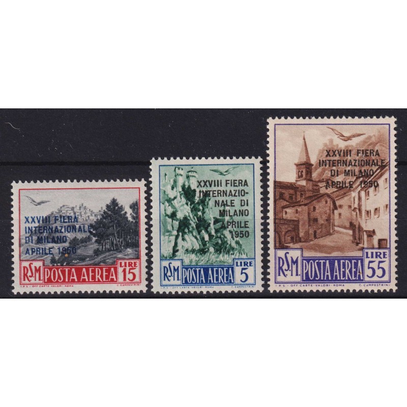 SAN MARINO 1950 P/A XXVIII FIERA DI MILANO 3 V. G.I MNH**  | Filate...