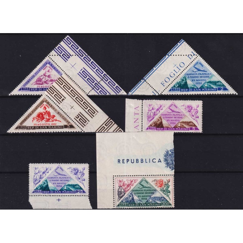 SAN MARINO 1952 POSTA AEREA IV GIORNATA FILATELICA 6 G.I MNH** BORD...
