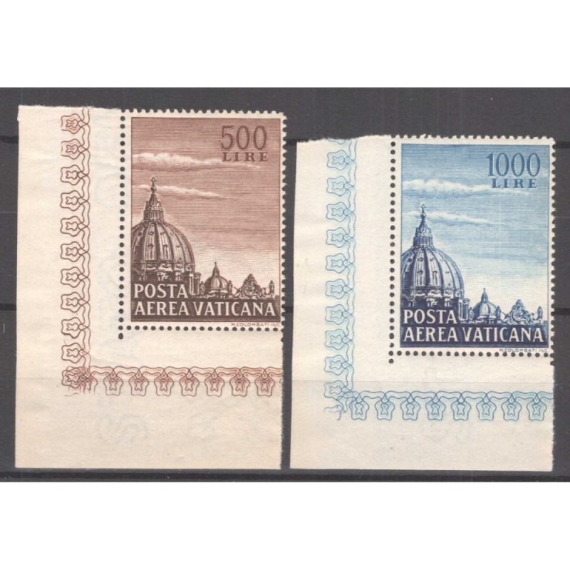 VATICANO 1953 P/A CUPOLA SAN PIETRO 2 VALORI G.I MNH** ANGOLO FOGLI...