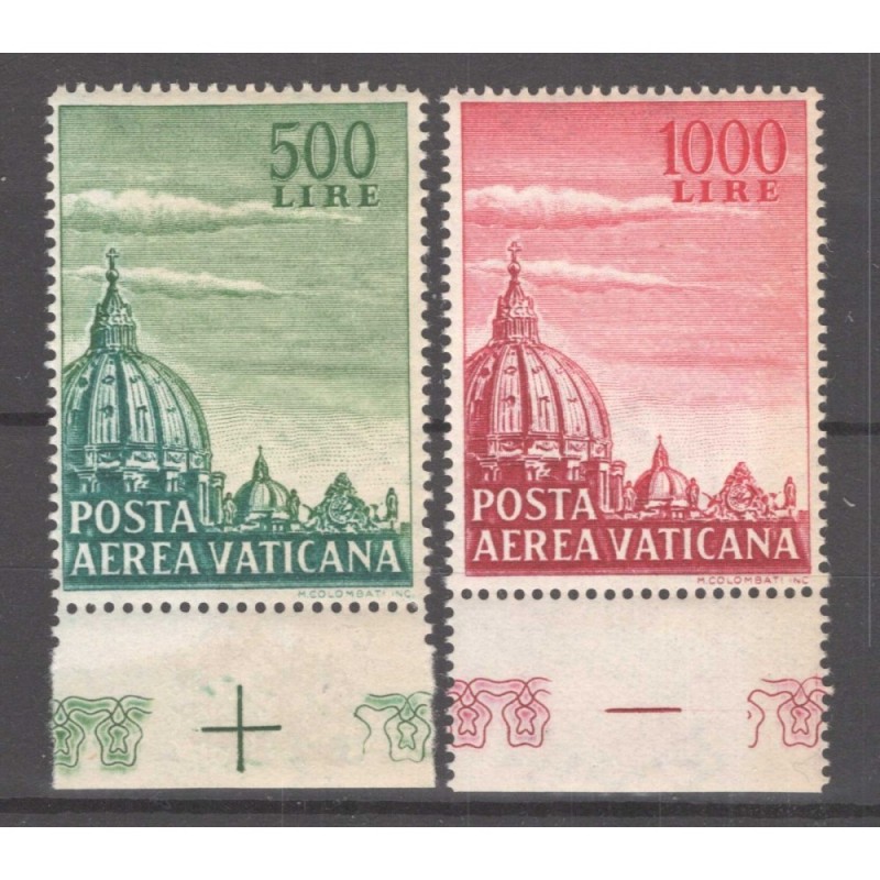 VATICANO 1958 P/A CUPOLA SAN PIETRO 2 VALORI G.I MNH** BORDO FOGLIO...