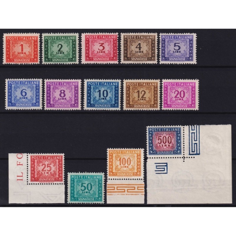 REPUBBLICA 1947-54 SEGNATASSE RUOTA 14 VALORI G.I MNH** CERT.  | Fi...