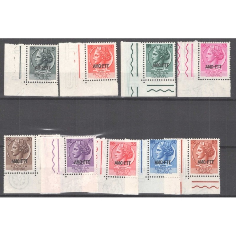 TRIESTA ZONA A 1953-54 ITALIA A TURRITA 9 VALORI G.I MNH** ANGOLO F...