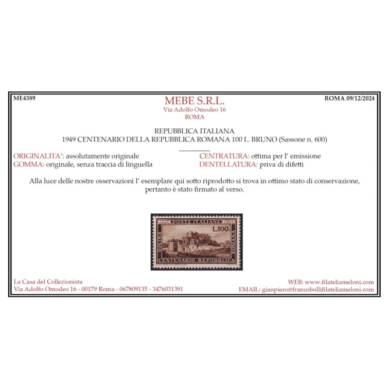 REPUBBLICA 1949 ANNATA COMPLETA 22 V. G.I MNH** CERT.  | Filatelia ...