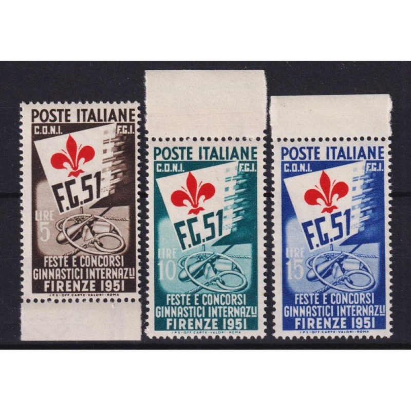 REPUBBLICA 1951 GINNICI 3 V. G.I MNH** BORDO FOGLIO  | Filatelia Me...