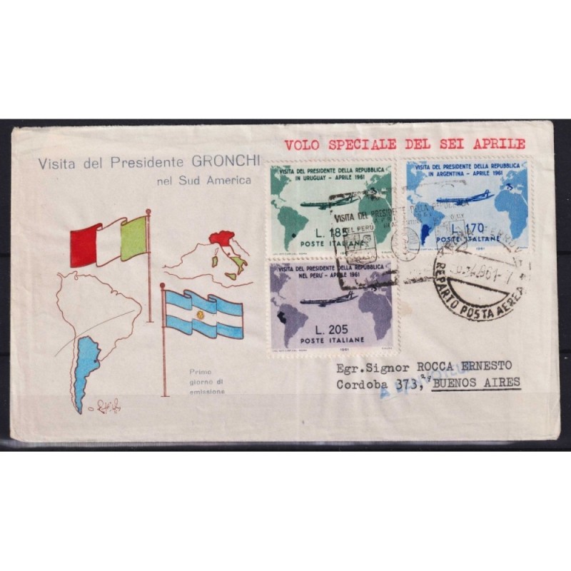 REPUBBLICA 1961 GRONCHI ROSA RICOPERTO SU BUSTA PER BUENOS AIRES CE...