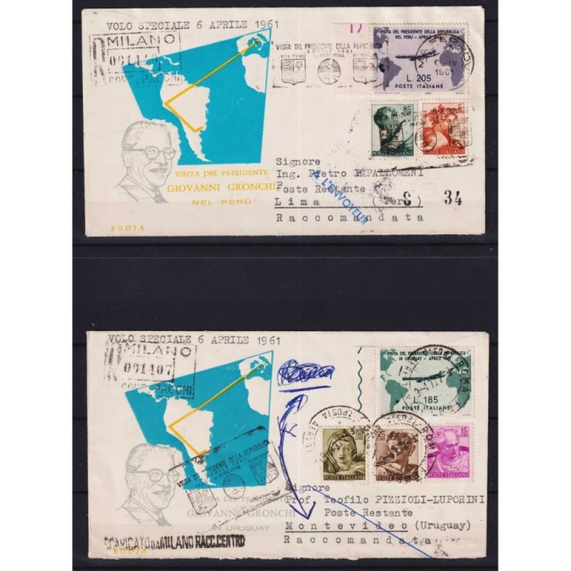 REPUBBLICA 1961 GRONCHI ROSA RICOPERTO SU BUSTA PER LIMA CERT. + CO...