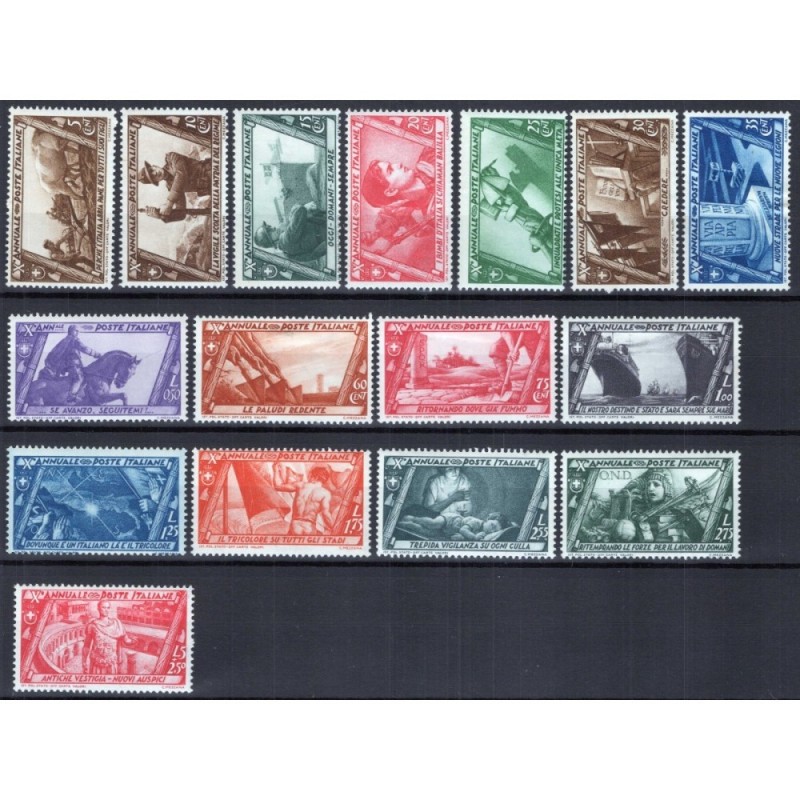 REGNO 1932 DECENNALE MARCIA SU ROMA ORDINARIA 16 VALORI G.I MNH**  ...