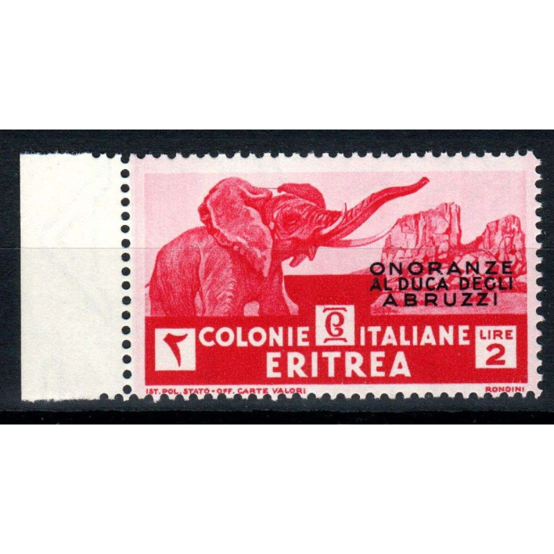 COLONIE ERITREA 1934 ONORANZE AL DUCA DEGLI ABRUZZI 2 LIRE G.I MNH*...