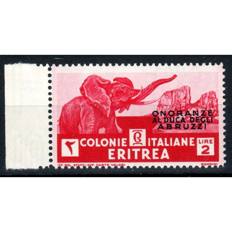 COLONIE ERITREA 1934 ONORANZE AL DUCA DEGLI ABRUZZI 2 LIRE G.I MNH*...