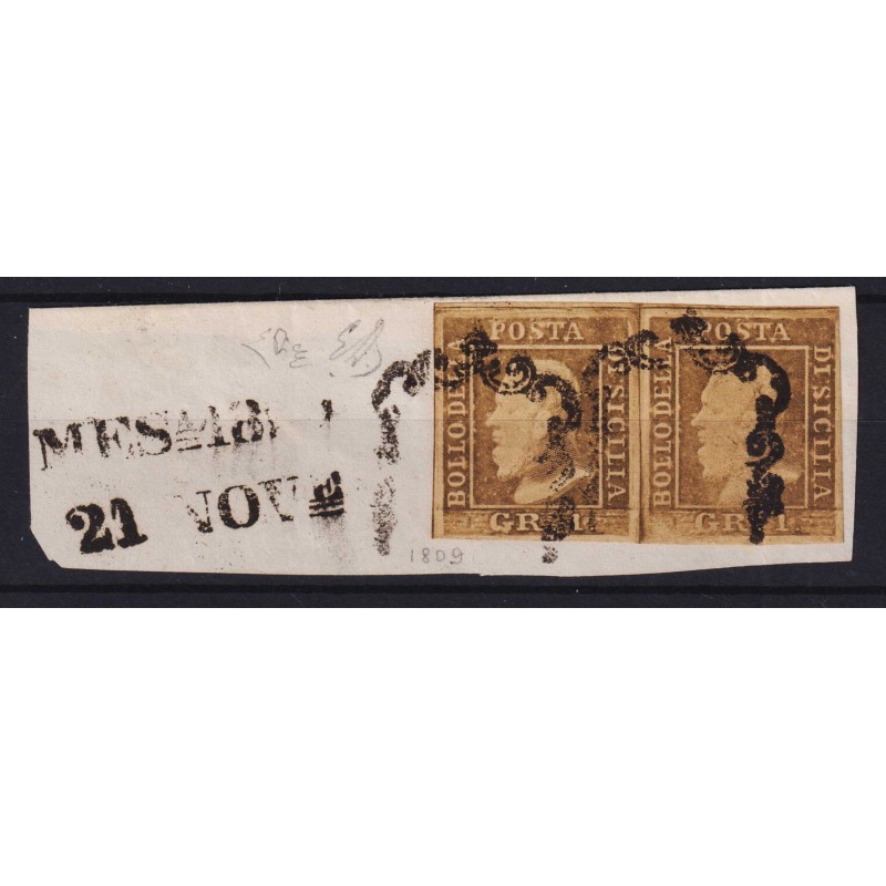 SICILIA 1859 COPPIA 1 GRANO BRUNO OLIVASTRO I TAV. II STATO N.3d US...