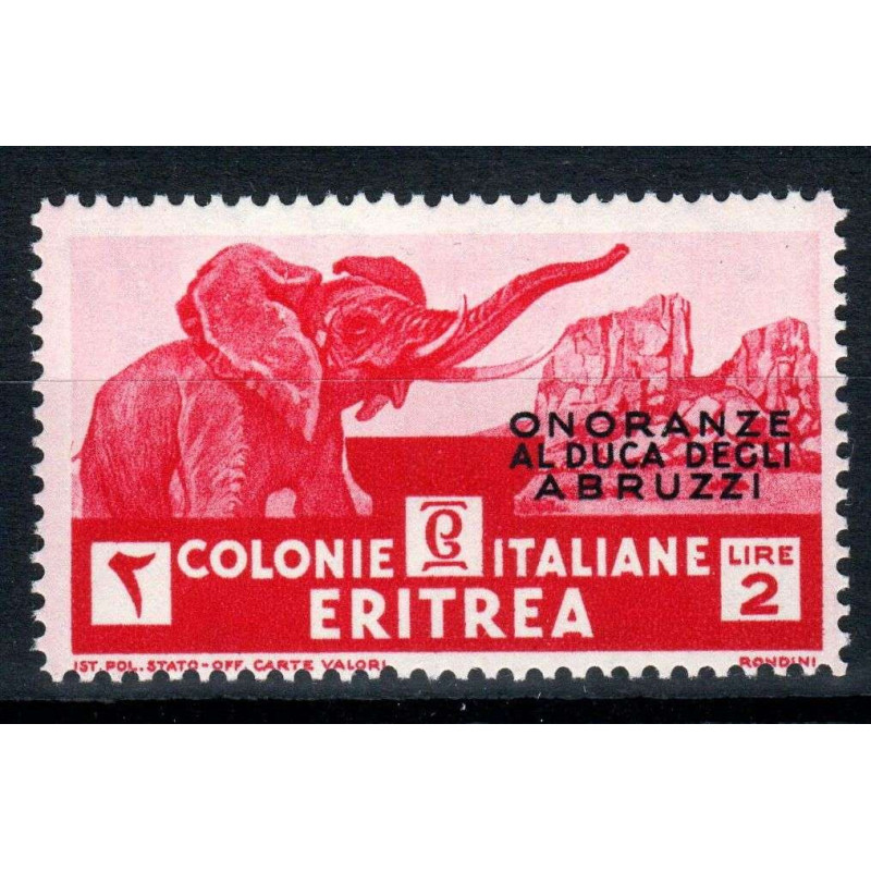 COLONIE ERITREA 1934 ONORANZE AL DUCA DEGLI ABRUZZI 2 LIRE G.I MNH*...