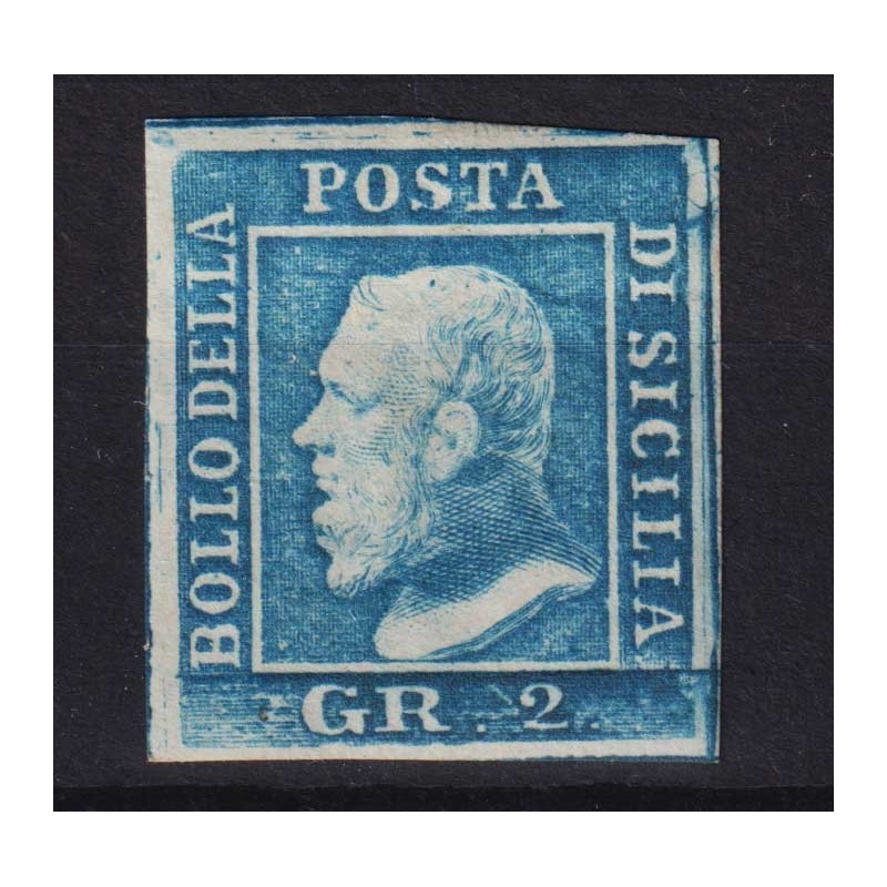 SICILIA 1859 2 GRANA AZZURRO CHIARO I TAV. NAPOLI N.6g G.O MH* SIGL...