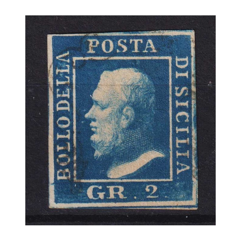 SICILIA 1859 2 GRANA COBALTO SCURO II TAV. NAPOLI N.7c US. CERT.  |...