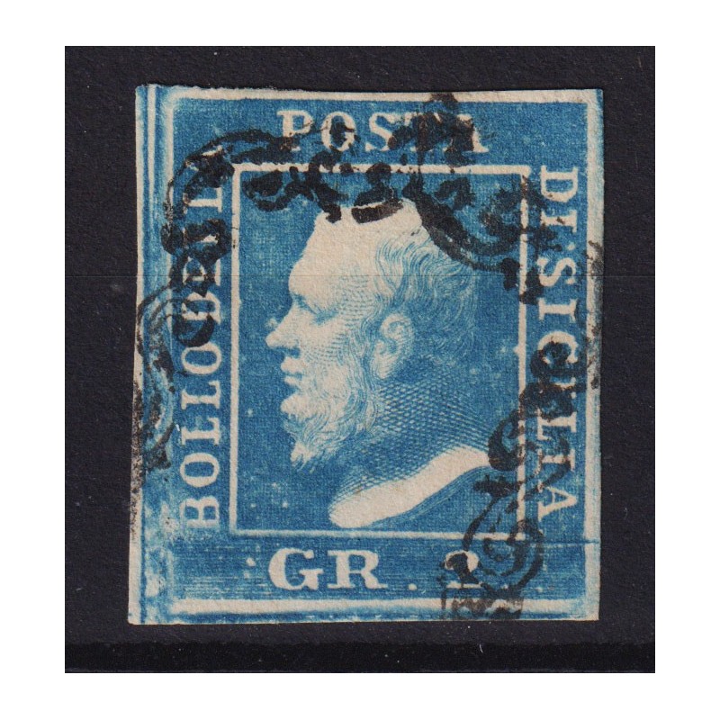 SICILIA 1859 2 GRANA AZZURRO CHIARO II TAV. NAPOLI N.7h US.  | Fila...
