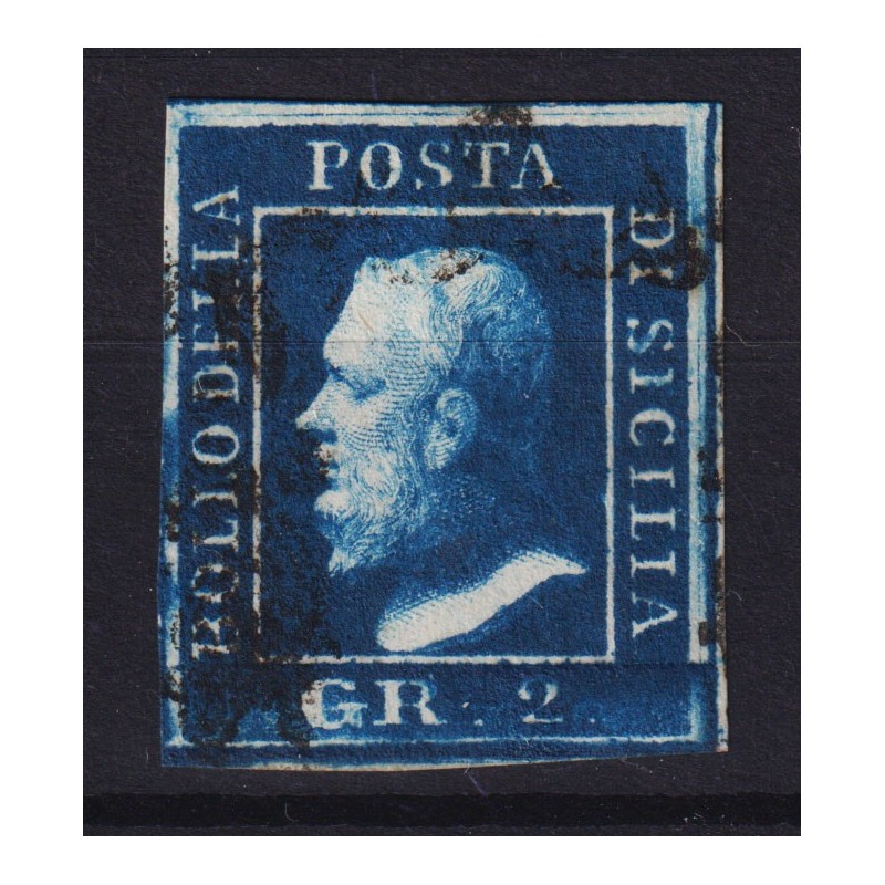 SICILIA 1859 2 GRANA AZZURRO SCURISSIMO III TAV. NAPOLI N.8a US.  |...