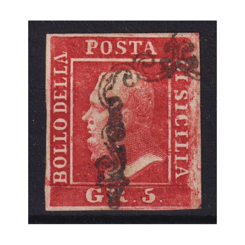 SICILIA 1859 5 GRANA CARMINIO I TAV. N.9a US. CERT.  | Filatelia Me...