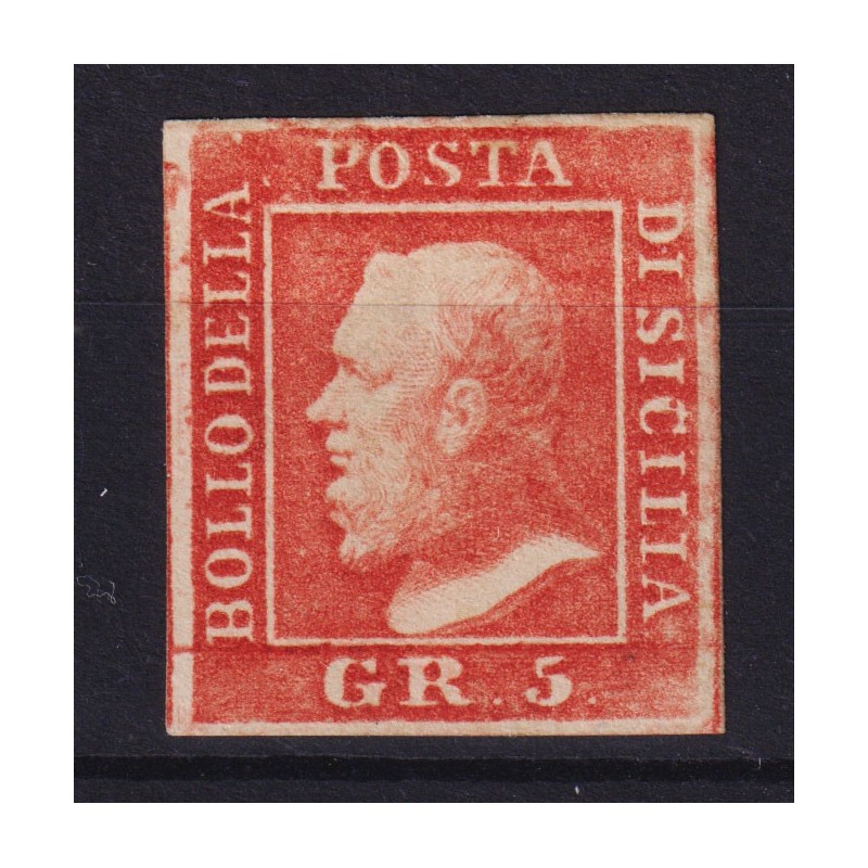 SICILIA 1859 5 GRANA VERMIGLIO I TAV. N.10a G.O MH* CERT.  | Filate...