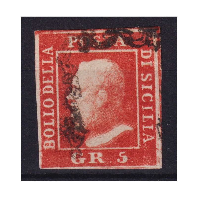 SICILIA 1859 5 GRANA VERMIGLIO II TAV. N.11 US. 2 CERT.  | Filateli...