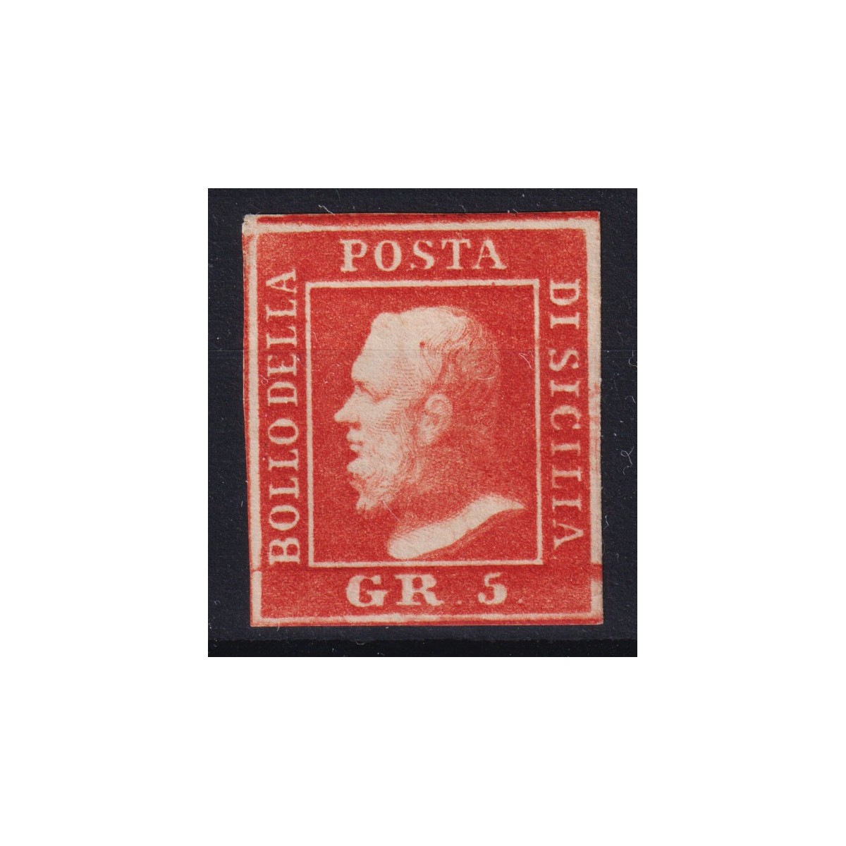 SICILIA 1859 5 GRANA VERMIGLIO VIVO II TAV. N.11a G.O MH* CERT. | ... SICILIA 1859 5 GRANA VERMIGLIO VIVO II TAV. N.11a G.O MH* CERT. | ...