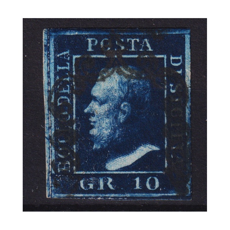 SICILIA 1859 10 GRANA AZZURRO CUPO N.12 US. CERT.  | Filatelia Meloni