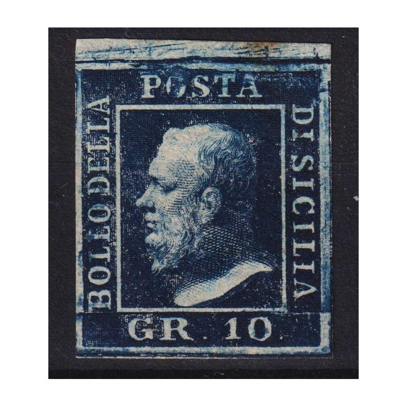 SICILIA 1859 10 GRANA INDACO RITOCCO N.9 N.12b G.O MH* CERT.  | Fil...