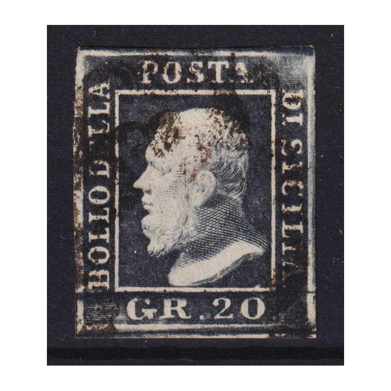 SICILIA 1859 20 GRANA NERO ARDESIA N.13a US. CERT.  | Filatelia Meloni