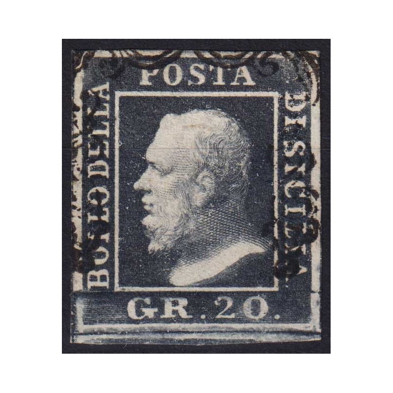 SICILIA 1859 20 GRANA ARDESIA SCURO N.13c US. CERT.  | Filatelia Me...