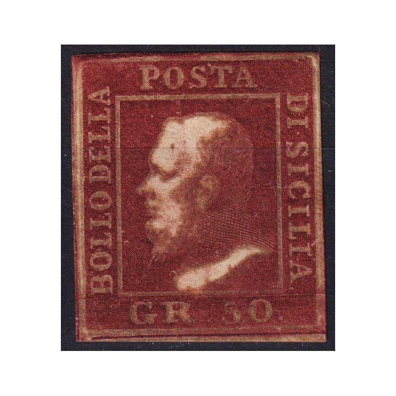 SICILIA 1859 50 GRANA LACCA BRUNO OLEOSA N.14 G.O MH* CERT.  | Fila...