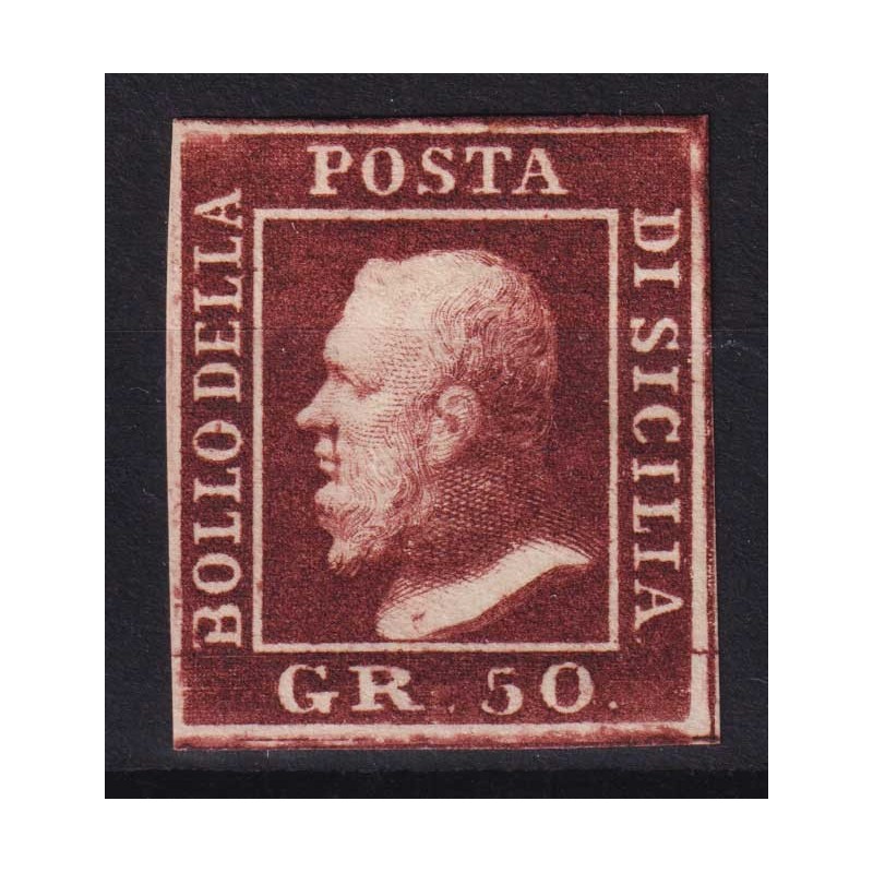 SICILIA 1859 50 GRANA CIOCCOLATO N.14a G.O MH* CERT.  | Filatelia M...