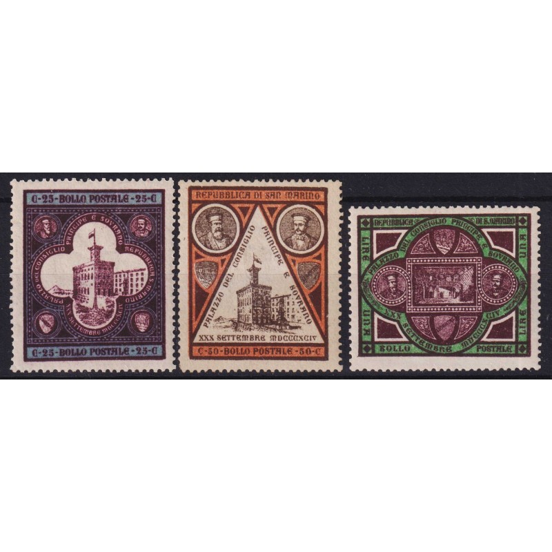 SAN MARINO 1894 PALAZZO DEL GOVERNO 3 V. G.I MNH**  | Filatelia Meloni
