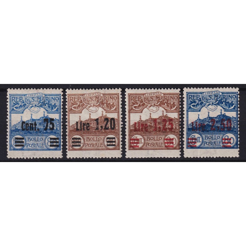 SAN MARINO 1926 VEDUTE SOPRASTAMPATE 4 VALORI G.I MNH** / G.O MH*  ...
