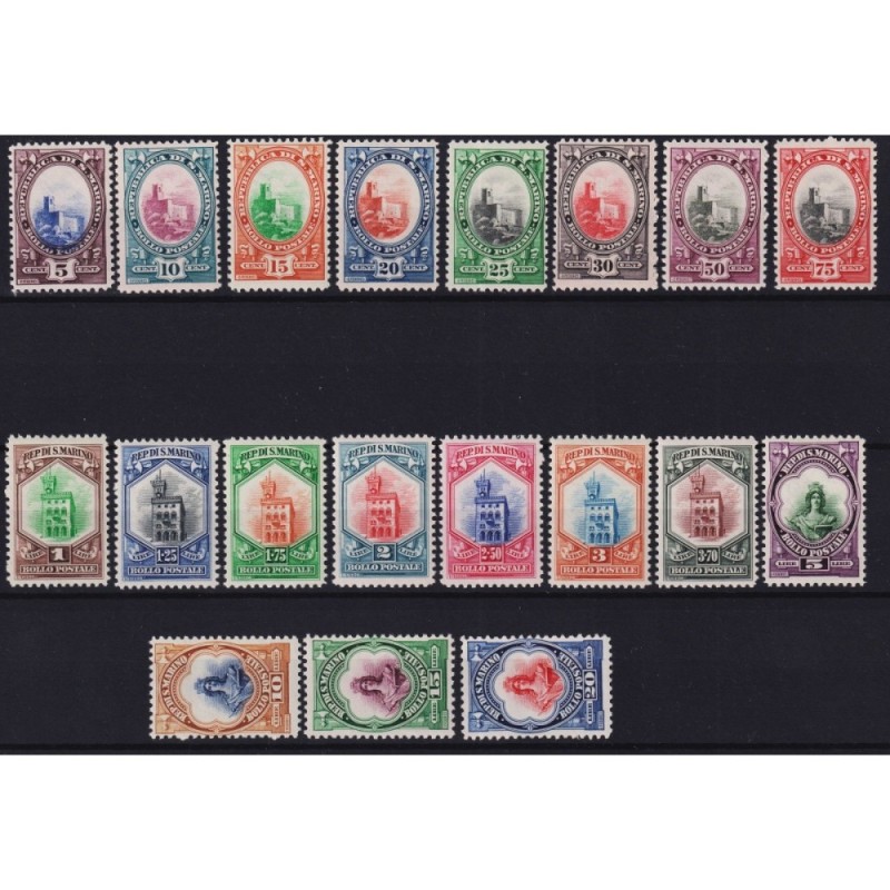 SAN MARINO 1929-35 VEDUTA CONSIGLIO E LIBERTA' 19 V. G.I MNH** CERT...