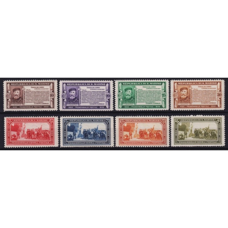 SAN MARINO 1932 CINQUANTENARIO MORTE GARIBALDI 8 V. G.I MNH** CERT....