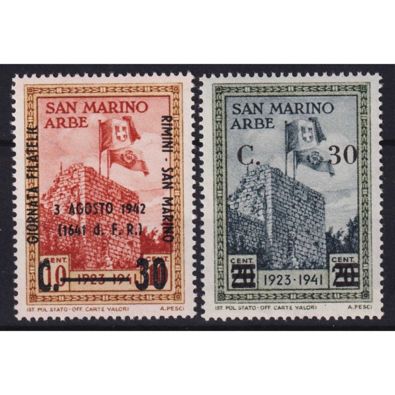 SAN MARINO 1942 GIORNATA FILATELICA E ARBE 2 V. G.I MNH**  | Filate...