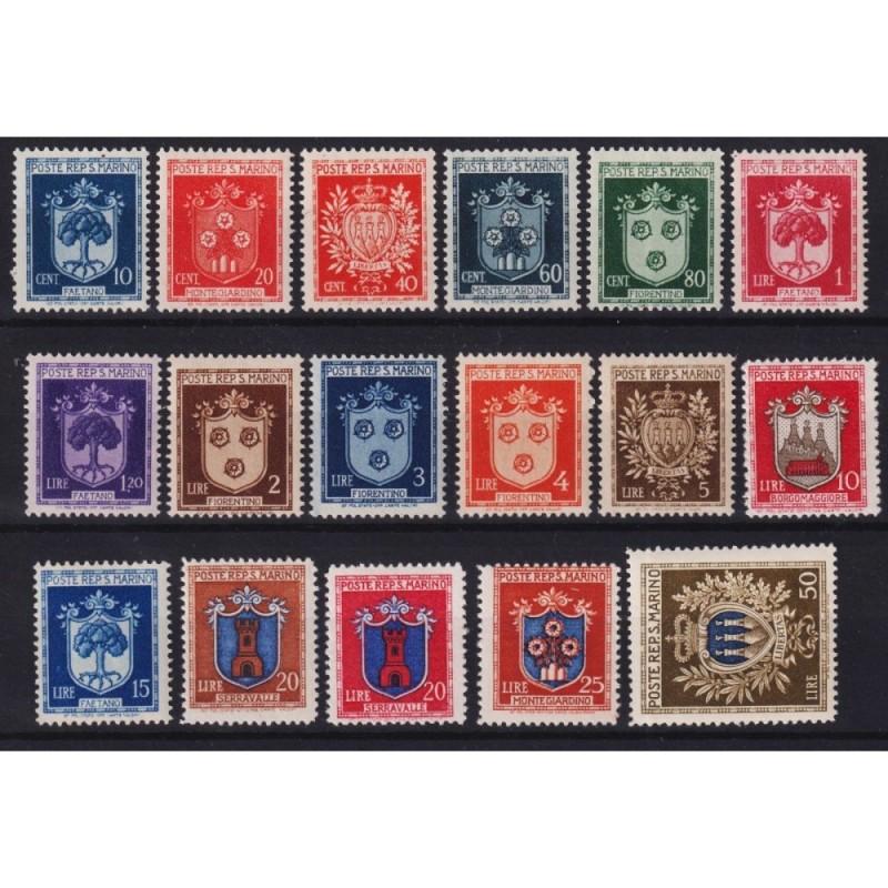 SAN MARINO 1945-46 STEMMI 17 VALORI G.I MNH**  | Filatelia Meloni