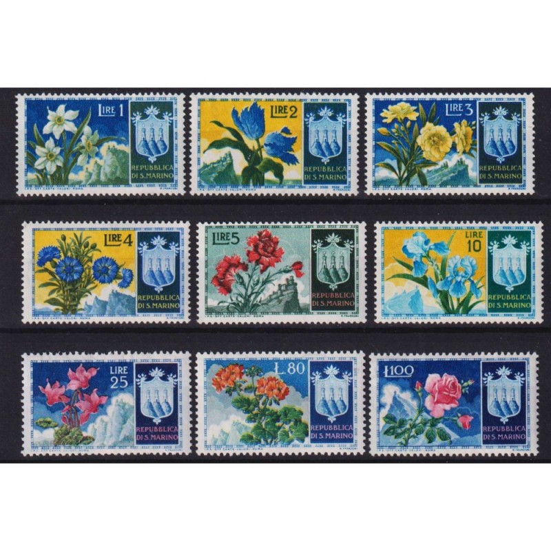 SAN MARINO 1953 FIORI 9 VALORI G.I MNH**  | Filatelia Meloni
