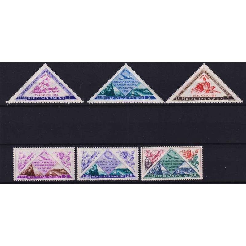 SAN MARINO 1952 P/A IV GIORNATA FILATELICA 6 V. G.I MNH** 1 V. G.O ...