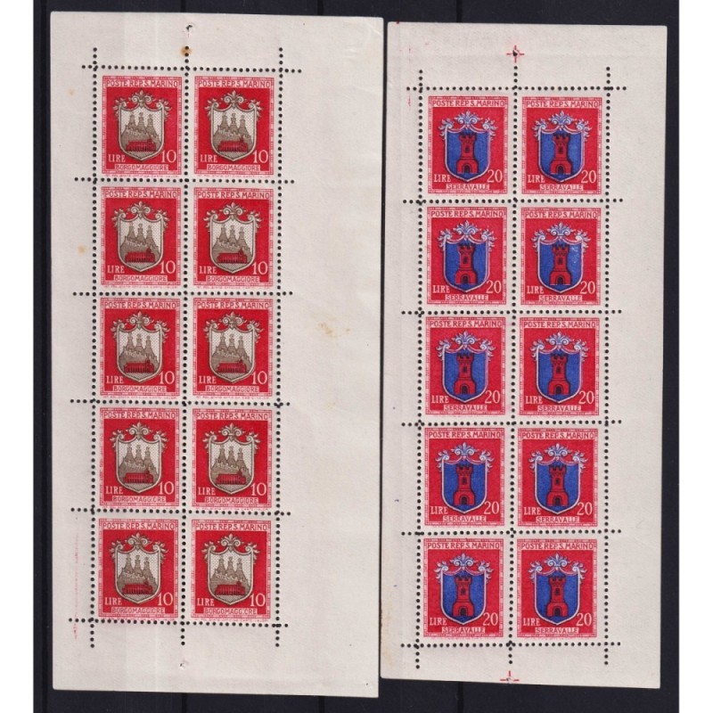 SAN MARINO 1945-46 MINIFOGLI STEMMI N.1-5 G.I MNH** CERT.  | Filate...