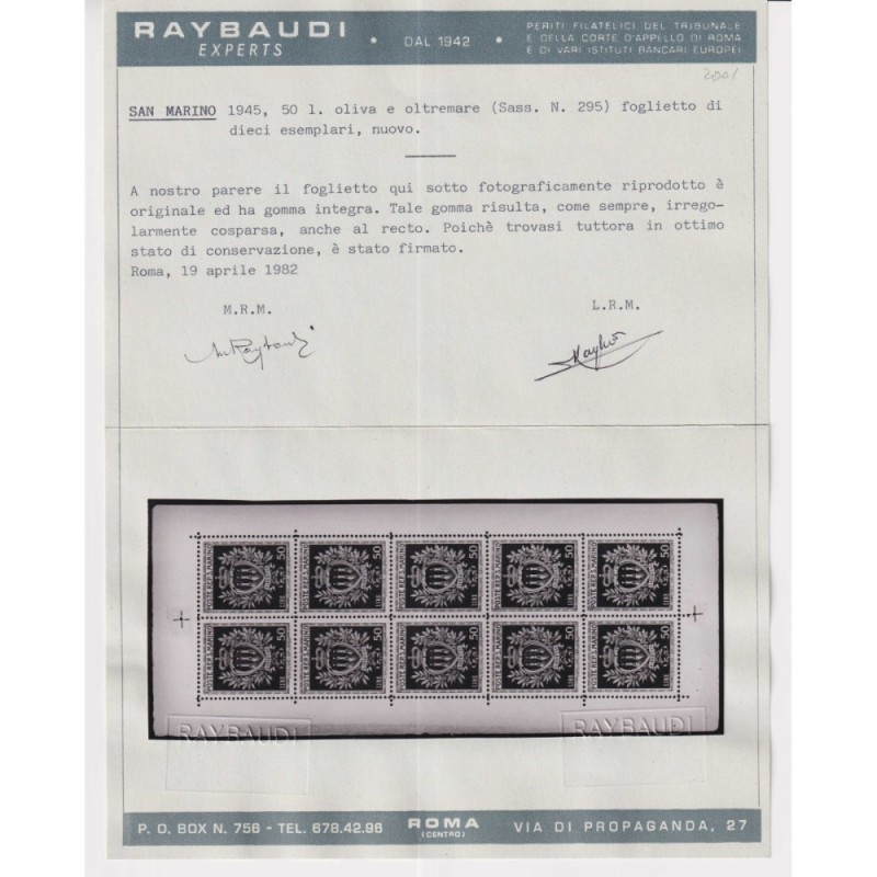 SAN MARINO 1945-46 MINIFOGLI STEMMI N.1-5 G.I MNH** CERT.  | Filate...