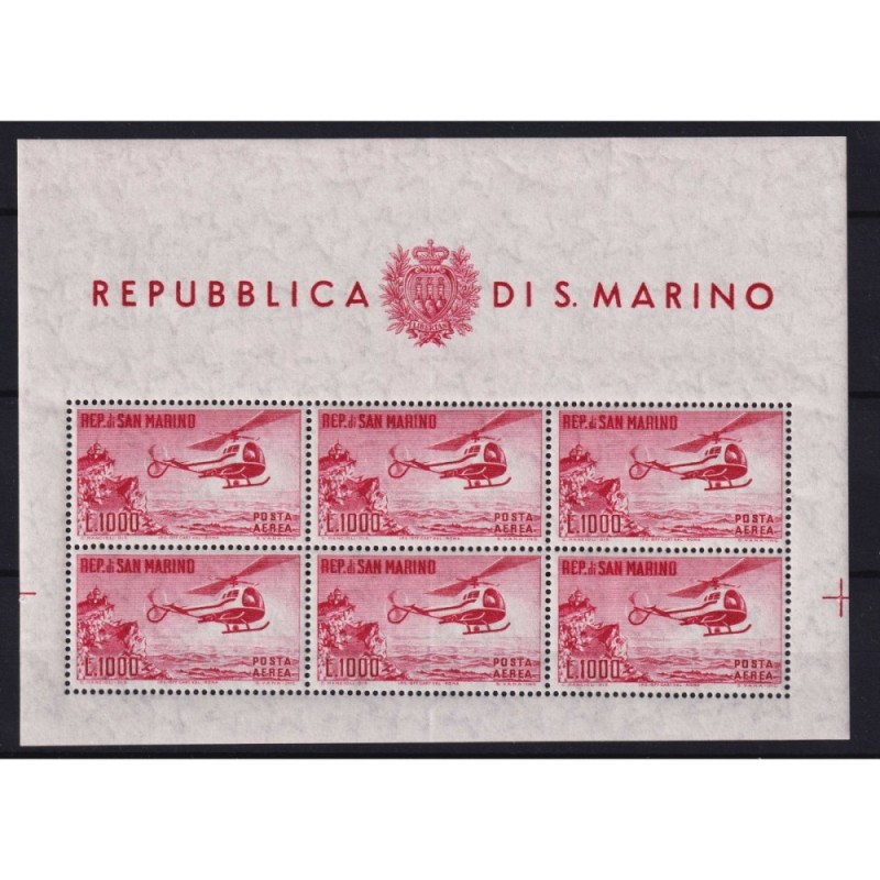 SAN MARINO 1961 FOGLIETTO ELICOTTERO N.22 G.I MNH**  | Filatelia Me...
