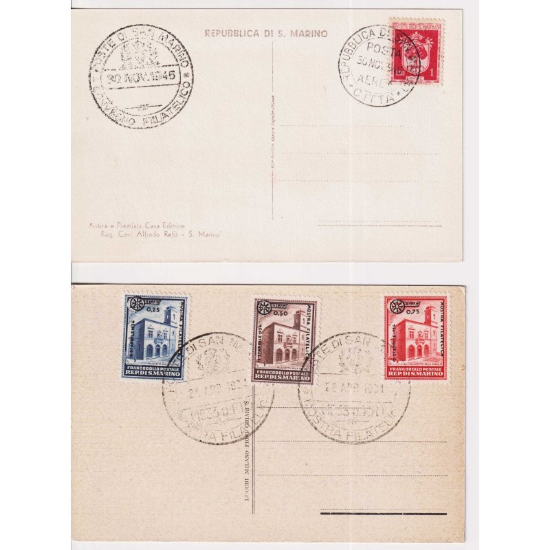 SAN MARINO 1934 PALAZZETTO DELLA POSTA + STEMMA SU 2 CARTOLINE  | F...