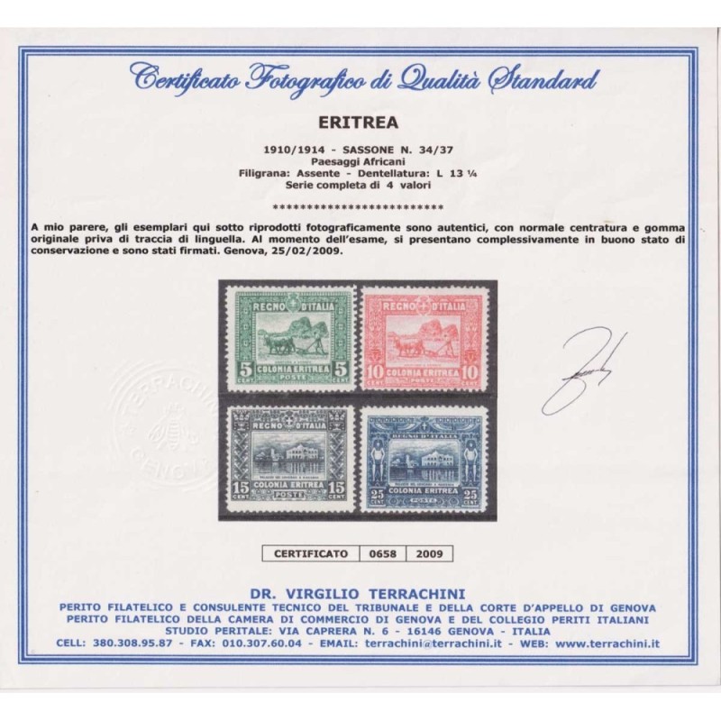 COLONIE ERITREA 1910-14 SOGGETTI AFRICANI 4 V. G.I MNH** CERT. BEN ...