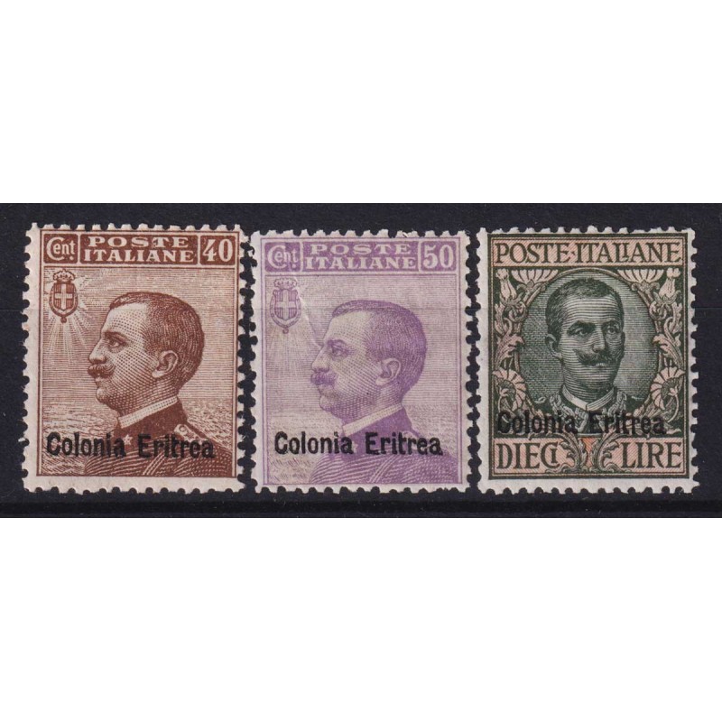 COLONIE ERITREA 1916 FRANCOBOLLI D'ITALIA 3 V. N.38-40 G.I MNH** CE...